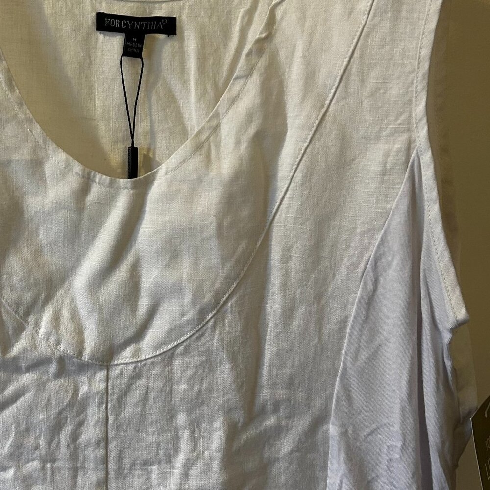 NWT By Cynthia. 100% White linen dress - Picture 3 of 8